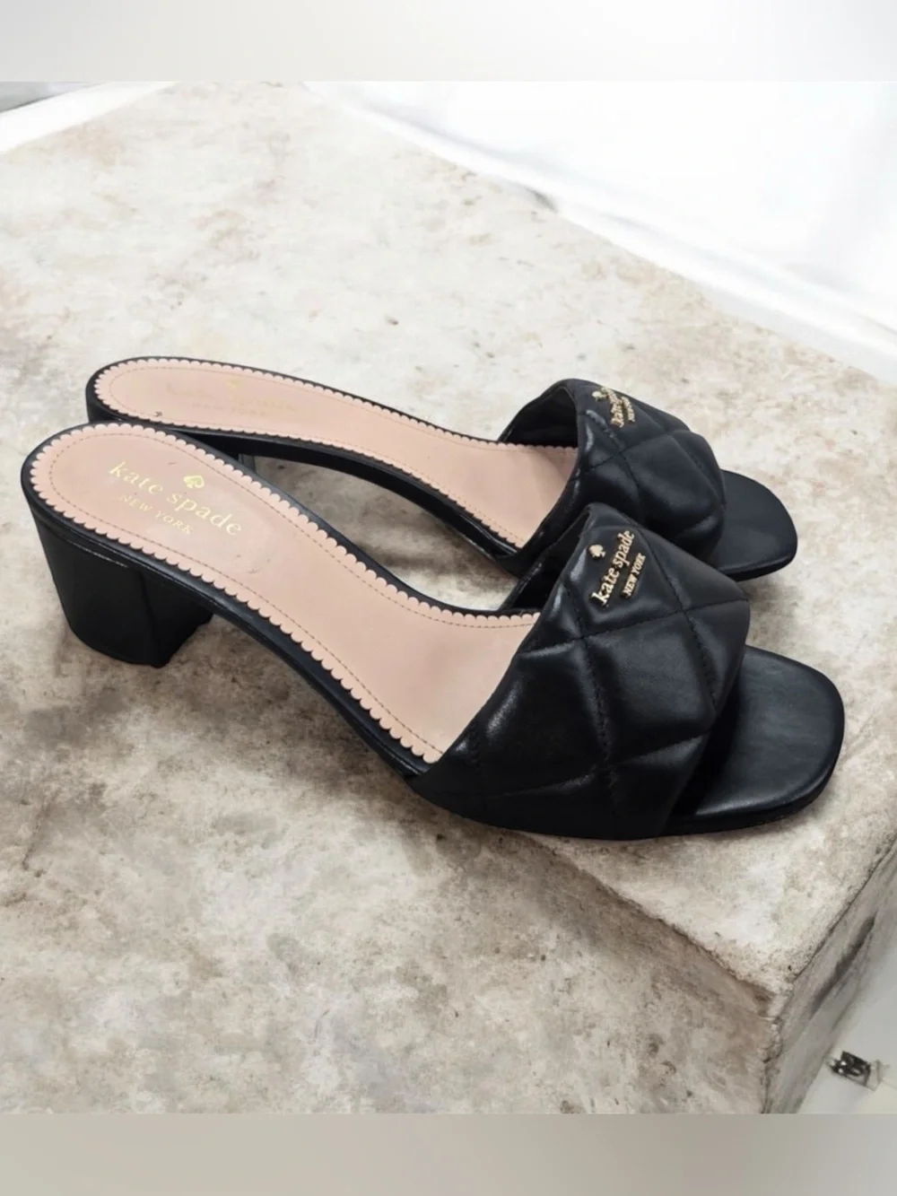Kate Spade Pillow Mid Black Sandals Quilted Slide